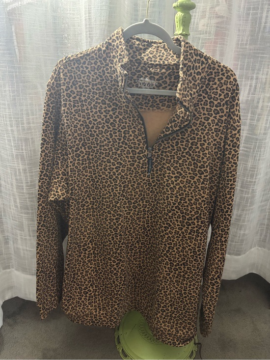 Charles River Apparel Sweaters - Charles River Apparel Leopard Print Quarter-Zip - Brown/Black